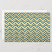 Gouden en Blauwgroen Chevron Pattern Briefpapier (Voorkant / Achterkant)