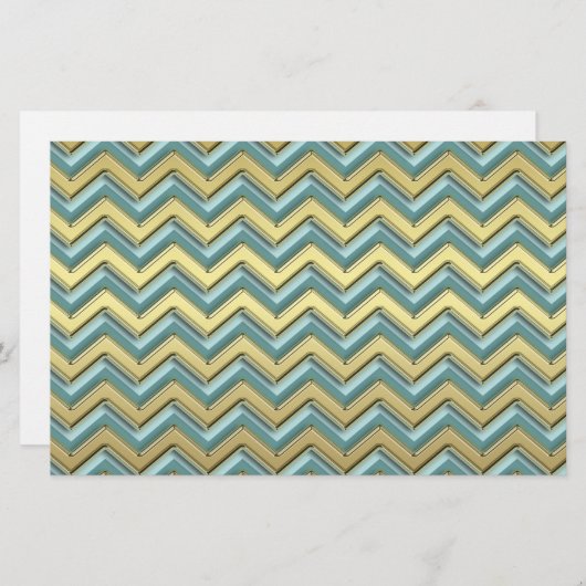 Gouden en Blauwgroen Chevron Pattern Briefpapier (Voorkant / Achterkant)