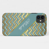 Gouden en Blauwgroen Chevron Pattern Case-Mate iPhone Case (Achterkant (horizontaal))