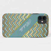 Gouden en Blauwgroen Chevron Pattern Case-Mate iPhone Case (Achterkant (horizontaal))