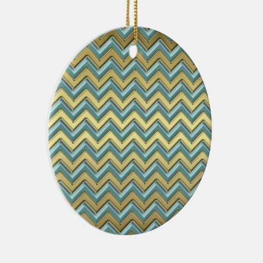Gouden en Blauwgroen Chevron Pattern Keramisch Ornament (Rechts)