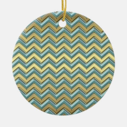 Gouden en Blauwgroen Chevron Pattern Keramisch Ornament (Voorkant)