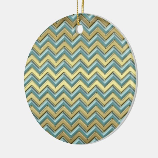 Gouden en Blauwgroen Chevron Pattern Keramisch Ornament (Links)