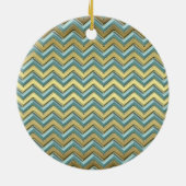 Gouden en Blauwgroen Chevron Pattern Keramisch Ornament (Achterkant)