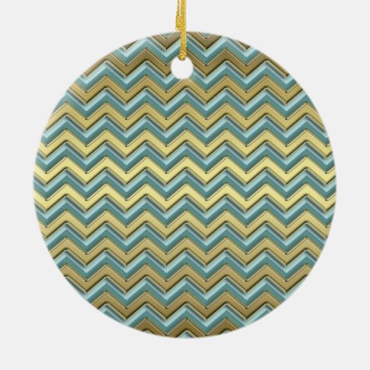 Gouden en Blauwgroen Chevron Pattern Keramisch Ornament (Achterkant)