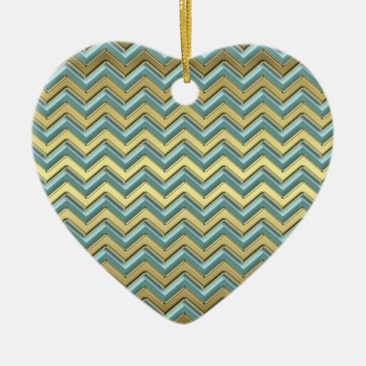 Gouden en Blauwgroen Chevron Pattern Keramisch Ornament (Voorkant)