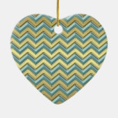 Gouden en Blauwgroen Chevron Pattern Keramisch Ornament (Achterkant)