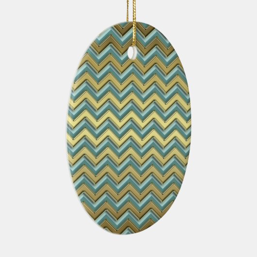 Gouden en Blauwgroen Chevron Pattern Keramisch Ornament (Rechts)