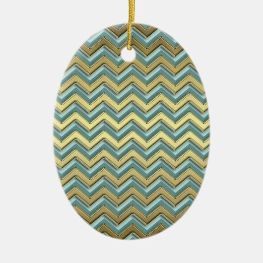 Gouden en Blauwgroen Chevron Pattern Keramisch Ornament (Voorkant)