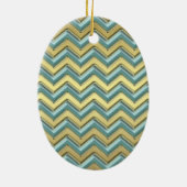 Gouden en Blauwgroen Chevron Pattern Keramisch Ornament (Achterkant)