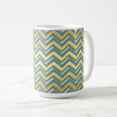 Gouden en Blauwgroen Chevron Pattern Koffiemok (Voorkant rechts)