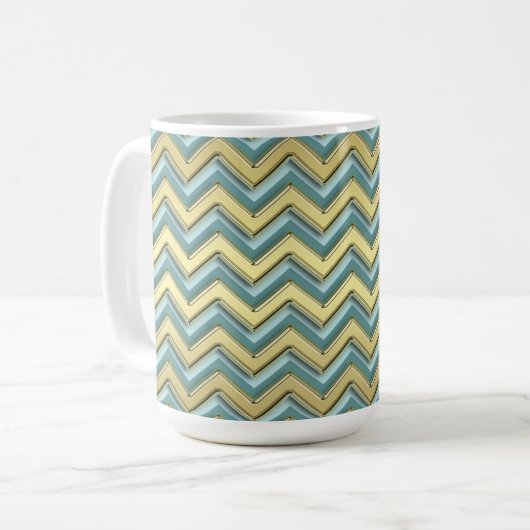 Gouden en Blauwgroen Chevron Pattern Koffiemok (Voorkant links)