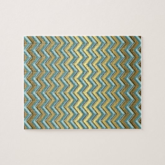 Gouden en Blauwgroen Chevron Pattern Legpuzzel (Horizontaal)