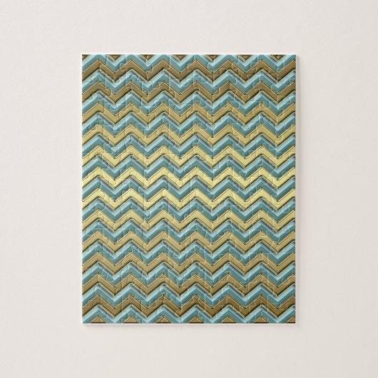 Gouden en Blauwgroen Chevron Pattern Legpuzzel (Verticaal)