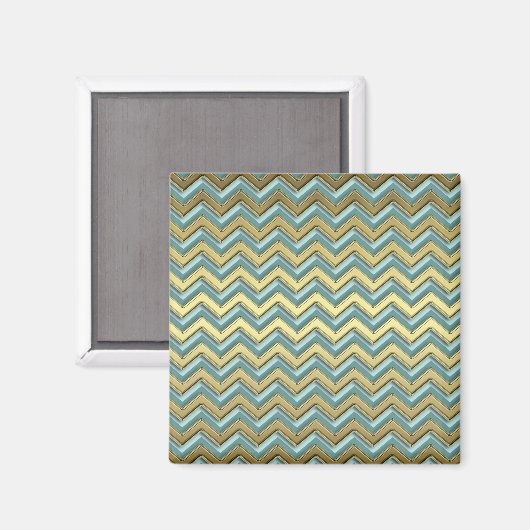 Gouden en Blauwgroen Chevron Pattern Magneet (Voorkant / Achterkant)