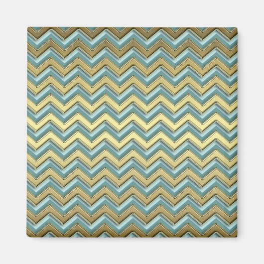Gouden en Blauwgroen Chevron Pattern Magneet (Voorkant)