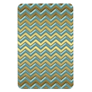 Gouden en Blauwgroen Chevron Pattern Magneet