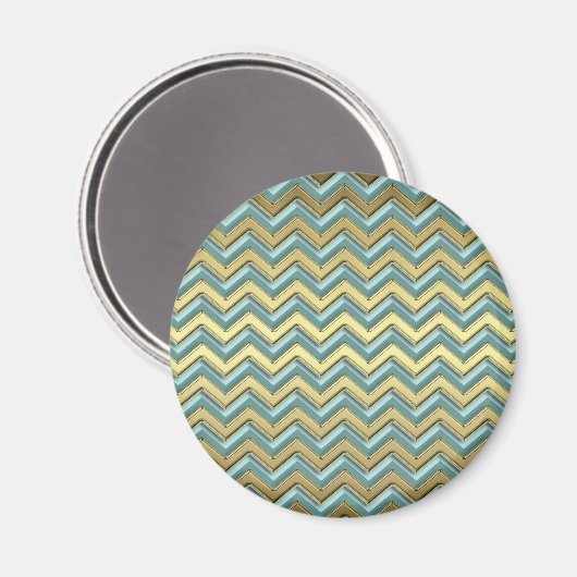 Gouden en Blauwgroen Chevron Pattern Magneet (Voorkant / Achterkant)