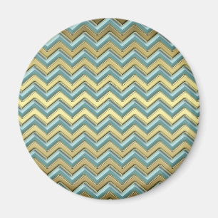 Gouden en Blauwgroen Chevron Pattern Magneet
