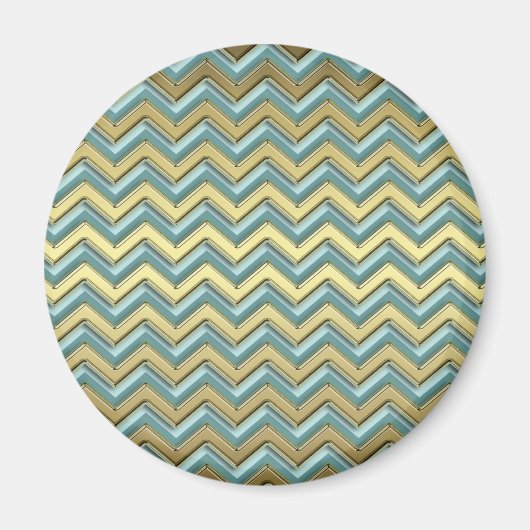 Gouden en Blauwgroen Chevron Pattern Magneet (Voorkant)