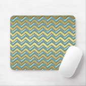 Gouden en Blauwgroen Chevron Pattern Muismat (Met muis)