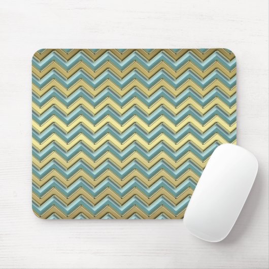 Gouden en Blauwgroen Chevron Pattern Muismat (Met muis)