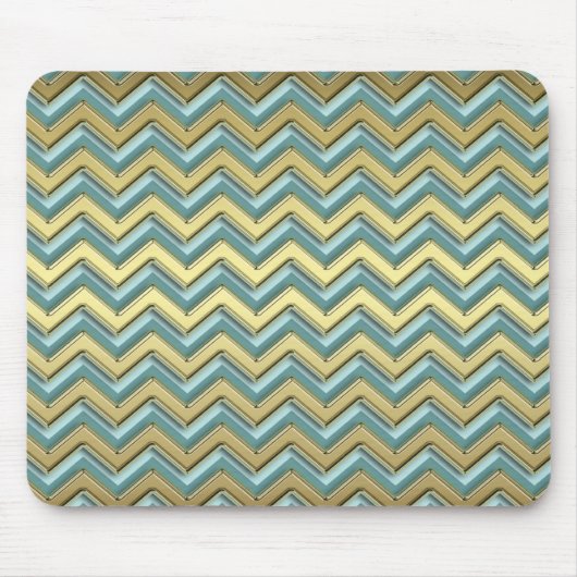 Gouden en Blauwgroen Chevron Pattern Muismat (Voorkant)