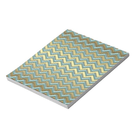 Gouden en Blauwgroen Chevron Pattern Notitieblok (Linkerzijde)