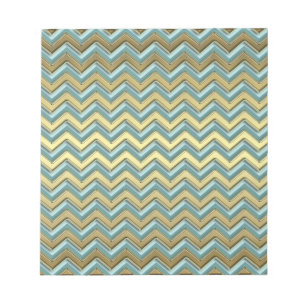 Gouden en Blauwgroen Chevron Pattern Notitieblok