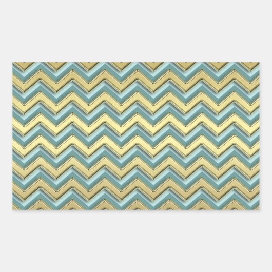 Gouden en Blauwgroen Chevron Pattern Rechthoekige Sticker (Voorkant)