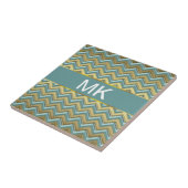 Gouden en Blauwgroen Chevron Pattern Tegeltje (Zijkant)