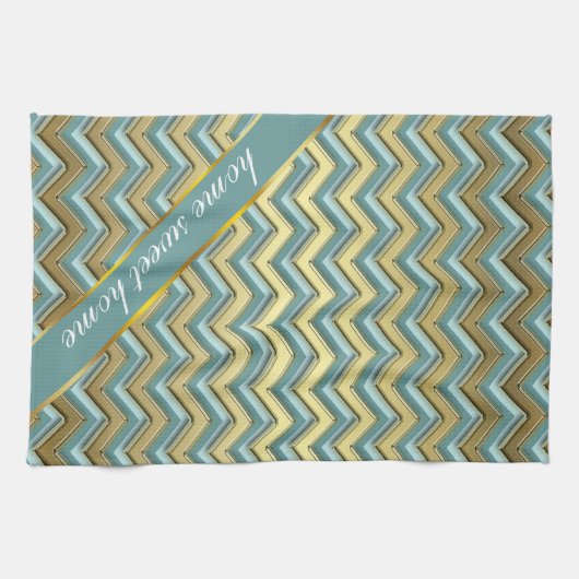 Gouden en Blauwgroen Chevron Pattern Theedoek (Horizontaal)
