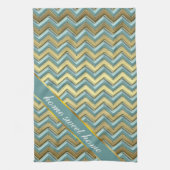Gouden en Blauwgroen Chevron Pattern Theedoek (Verticaal)
