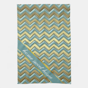 Gouden en Blauwgroen Chevron Pattern Theedoek