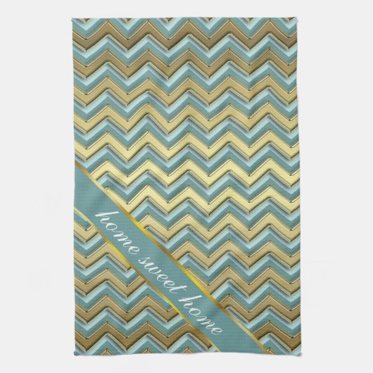 Gouden en Blauwgroen Chevron Pattern Theedoek (Verticaal)