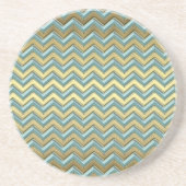 Gouden en Blauwgroen Chevron Pattern Zandsteen Onderzetter (Voorkant)