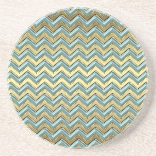 Gouden en Blauwgroen Chevron Pattern Zandsteen Onderzetter (Voorkant)