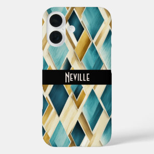 Gouden en Blauwgroen diamanten iPhone 16 Hoesje