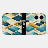 Gouden en Blauwgroen diamanten Case-Mate iPhone Case (Achterkant (horizontaal))