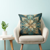 Gouden en Blauwgroen Floral Mandala - Sophisticate Kussen (Stoel)