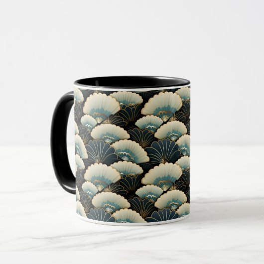 Gouden en Blauwgroen Japans-geïnspireerde Fan Patt Mok (Voorkant links)