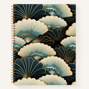 Gouden en Blauwgroen Japans-geïnspireerde Fan Spir Notitieboek