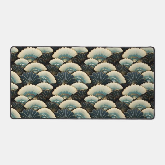 Gouden en Blauwgroen Patroon Japans-geïnspireerde Bureaumat (Voorkant)