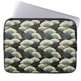 Gouden en Blauwgroen Patroon Japans-geïnspireerde  Laptop Sleeve