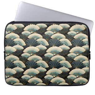 Gouden en Blauwgroen Patroon Japans-geïnspireerde  Laptop Sleeve