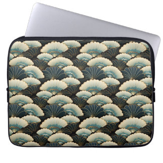Gouden en Blauwgroen Patroon Japans-geïnspireerde Laptop Sleeve