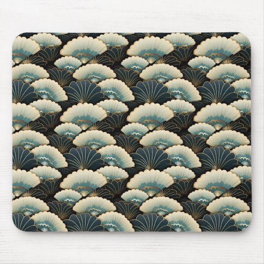 Gouden en Blauwgroen Patroon Japans-geïnspireerde Muismat (Voorkant)