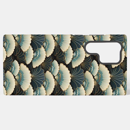 Gouden en Blauwgroen Patroon Japans-geïnspireerde Samsung Galaxy Hoesje (Achterkant horizontaal)