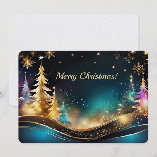 Gouden en Blauwgroen Pearl Shimmer Kerst Feestdagenkaart (Voorkant / Achterkant)