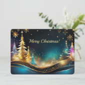 Gouden en Blauwgroen Pearl Shimmer Kerst Feestdagenkaart (Staand voorkant)
